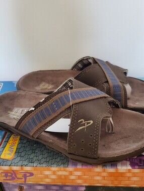 Child's Brown Leather Look Slide Sandals - Casual Comfort